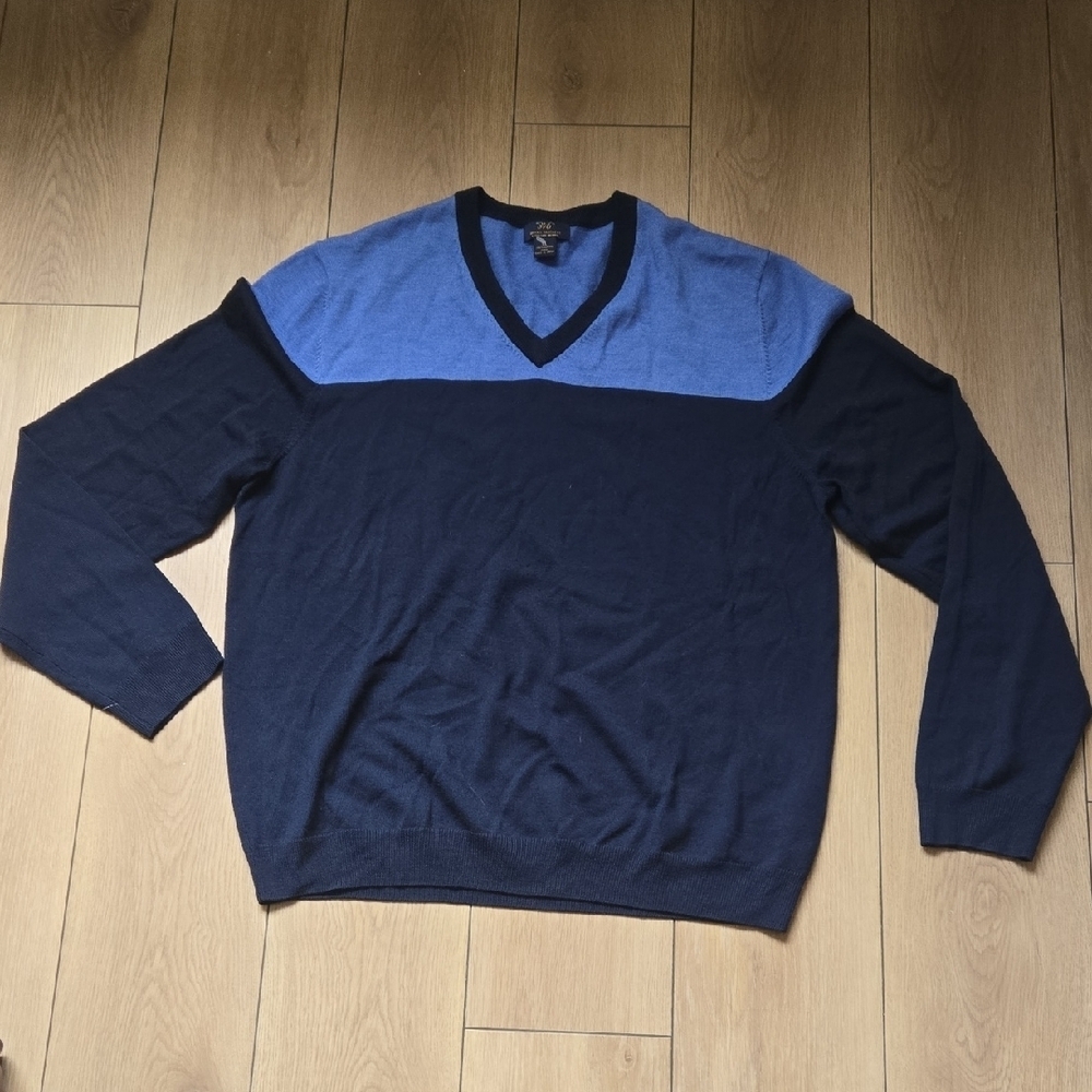 NWOT Brooks Brothers 346 Blue Colorblock Merino Wool Sweater SZ XL